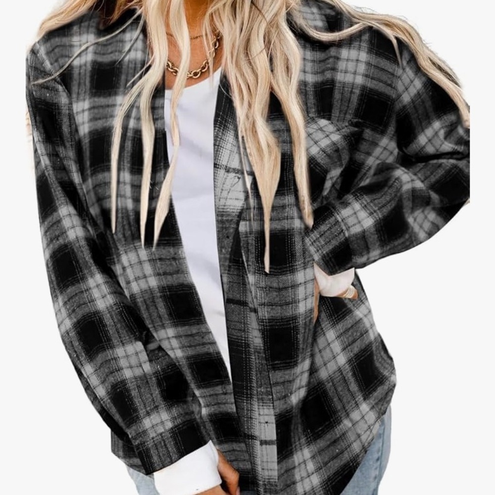 Black and White Flannel Plaid Shirt